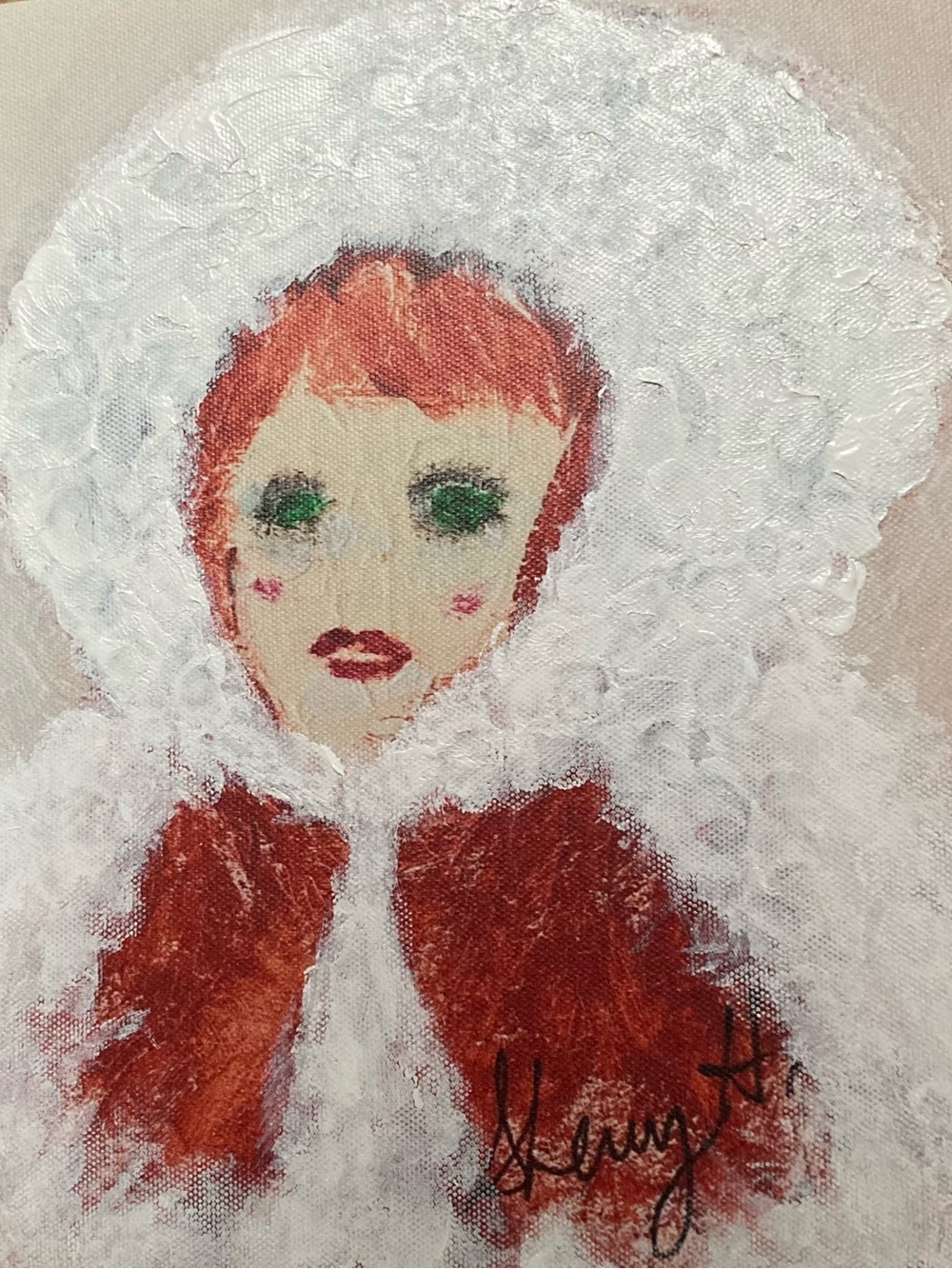 Red & White Winter Portrait Art Print